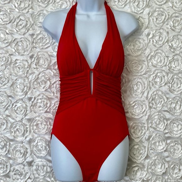 Bleu Rod Beattie | Ruched Red One Piece Swimsuit - Picture 1 of 12